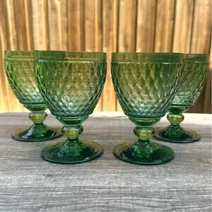 Villeroy and Boch 1748 Boston Green Footed Glass Water Goblets-Set of 4